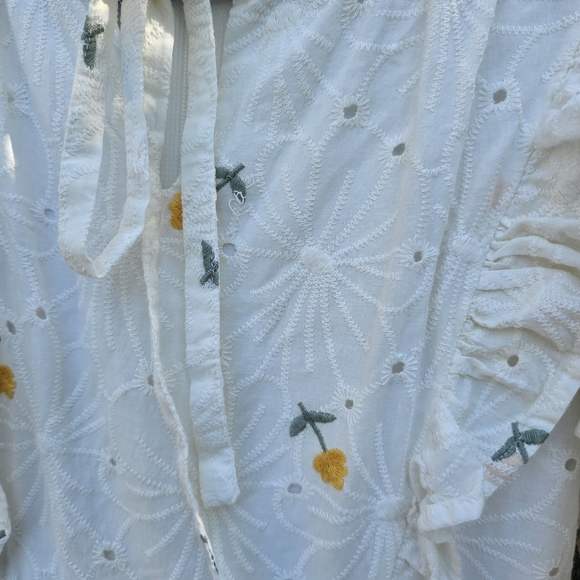 Just Me Floral Ruffle Dress - White and Yellow - Picture 4 of 11